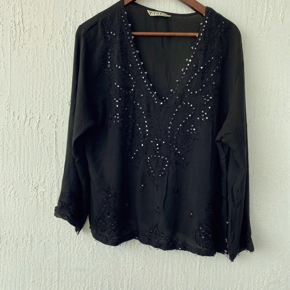 Top India Black M Ytot Embroidered sequins‎ - Picture 2 of 6